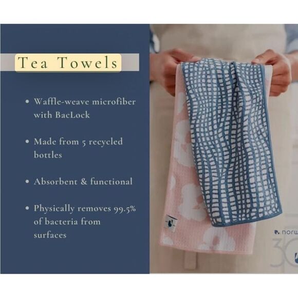 Norwex Tea Towels Limited Edition Water Tile/Floral NWT - Picture 7 of 15